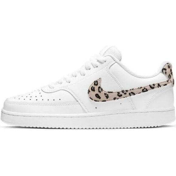 Women's Nike Court Vision Low Sneaker - White/Taupe Leopard Print - size US 10 - Picture 1 of 7